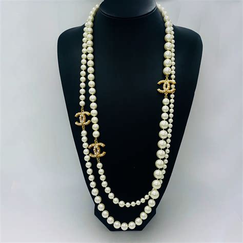 long pearl necklace chanel|authentic chanel pearl necklace.